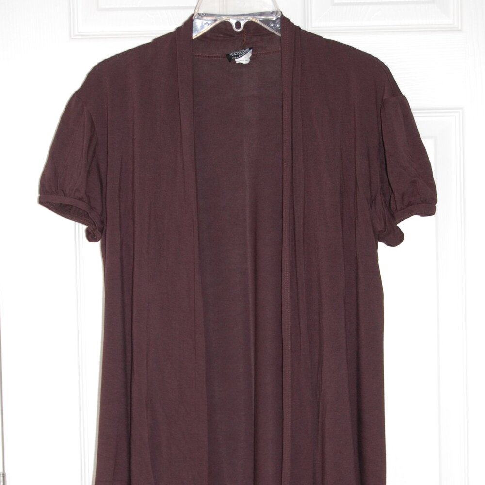 THX Elegant Dark Brown Open Front Rayon Top Women Size XL - Picture 2 of 5